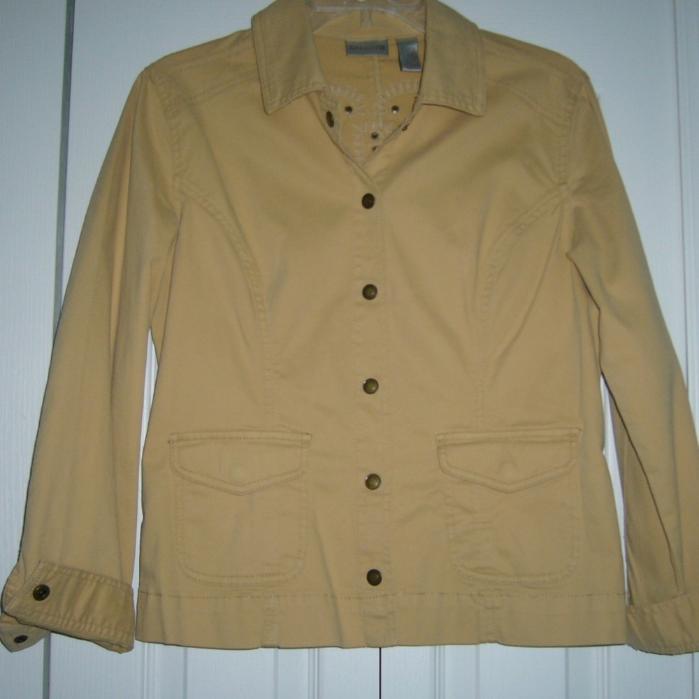 Chico's Sunshine Yellow Jean Jacket Embroidery & Studs Size 0 Small